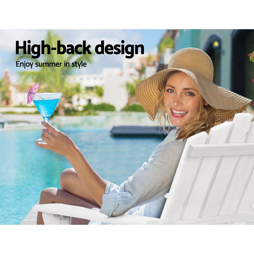 Gardeon 3PC Adirondack Outdoor Table and Chairs Wooden Beach Chair White - OZ Home Deals