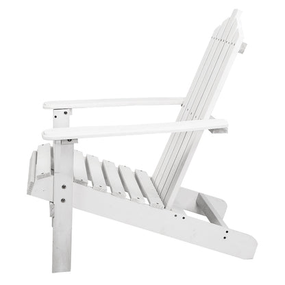Gardeon 3PC Adirondack Outdoor Table and Chairs Wooden Beach Chair White - OZ Home Deals