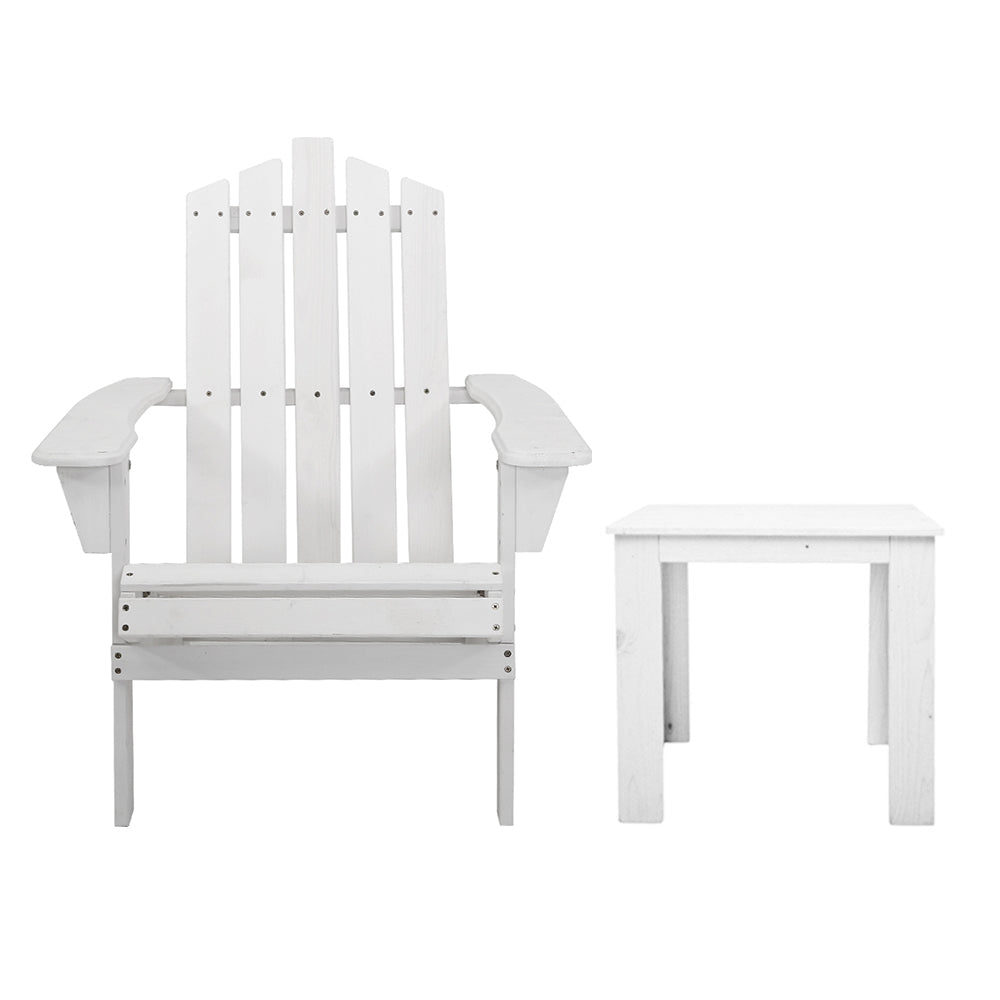 Gardeon 3PC Adirondack Outdoor Table and Chairs Wooden Beach Chair White - OZ Home Deals