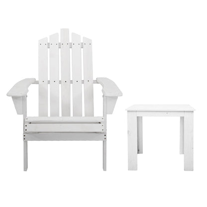 Gardeon 3PC Adirondack Outdoor Table and Chairs Wooden Beach Chair White - OZ Home Deals