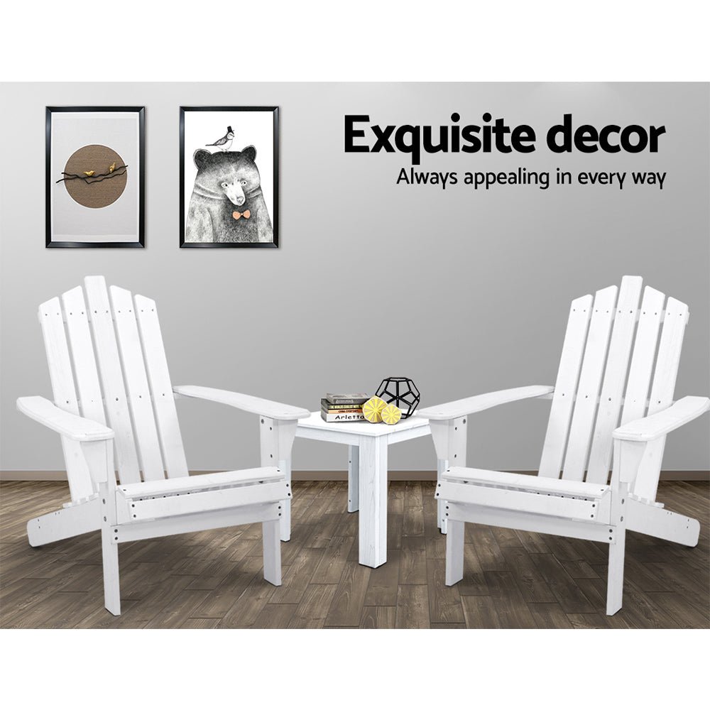 Gardeon 3PC Adirondack Outdoor Table and Chairs Wooden Beach Chair White - OZ Home Deals