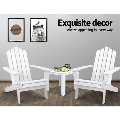 Gardeon 3PC Adirondack Outdoor Table and Chairs Wooden Beach Chair White - OZ Home Deals
