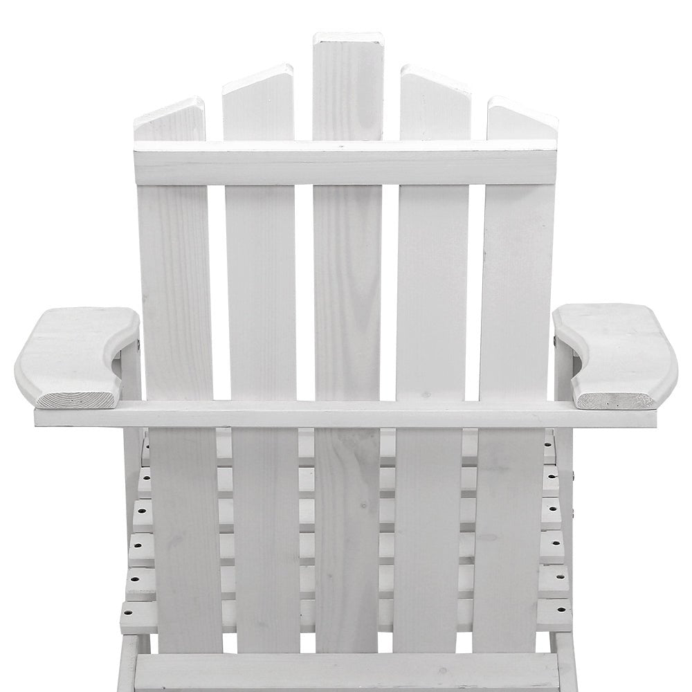 Gardeon 3PC Adirondack Outdoor Table and Chairs Wooden Beach Chair White - OZ Home Deals