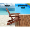 Gardeon 3PC Adirondack Outdoor Table and Chairs Wooden Foldable Beach Chair Brown - OZ Home Deals