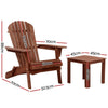 Gardeon 3PC Adirondack Outdoor Table and Chairs Wooden Foldable Beach Chair Brown - OZ Home Deals