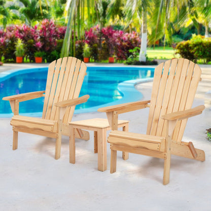 Gardeon 3PC Adirondack Outdoor Table and Chairs Wooden Foldable Beach Chair Natural - OZ Home Deals