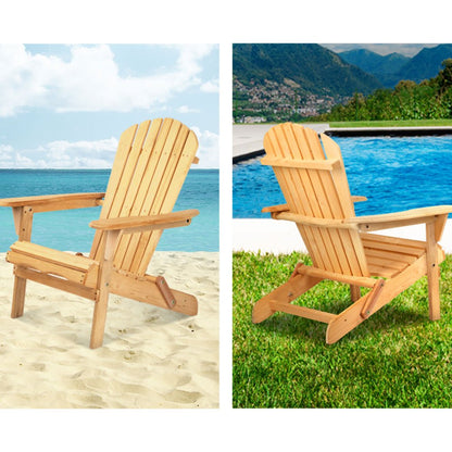 Gardeon 3PC Adirondack Outdoor Table and Chairs Wooden Foldable Beach Chair Natural - OZ Home Deals