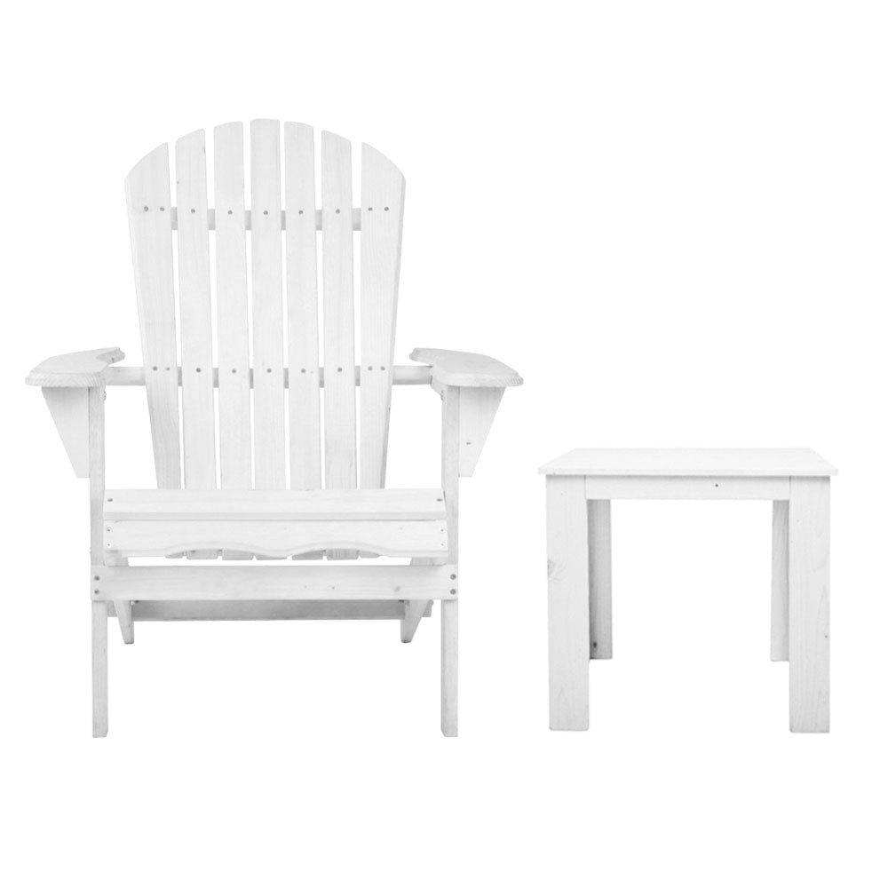 Gardeon 3PC Adirondack Outdoor Table and Chairs Wooden Foldable Beach Chair White - OZ Home Deals