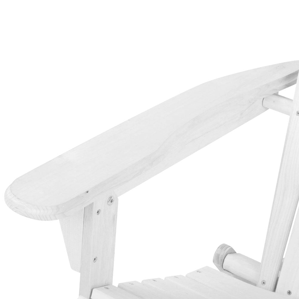Gardeon 3PC Adirondack Outdoor Table and Chairs Wooden Foldable Beach Chair White - OZ Home Deals