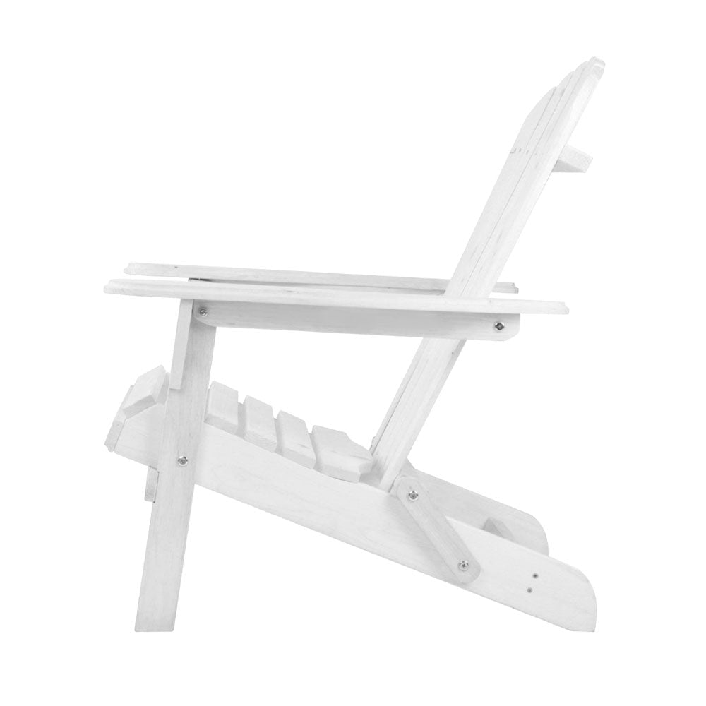 Gardeon 3PC Adirondack Outdoor Table and Chairs Wooden Foldable Beach Chair White - OZ Home Deals