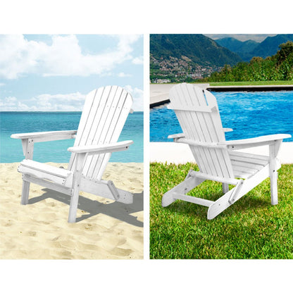 Gardeon 3PC Adirondack Outdoor Table and Chairs Wooden Foldable Beach Chair White - OZ Home Deals