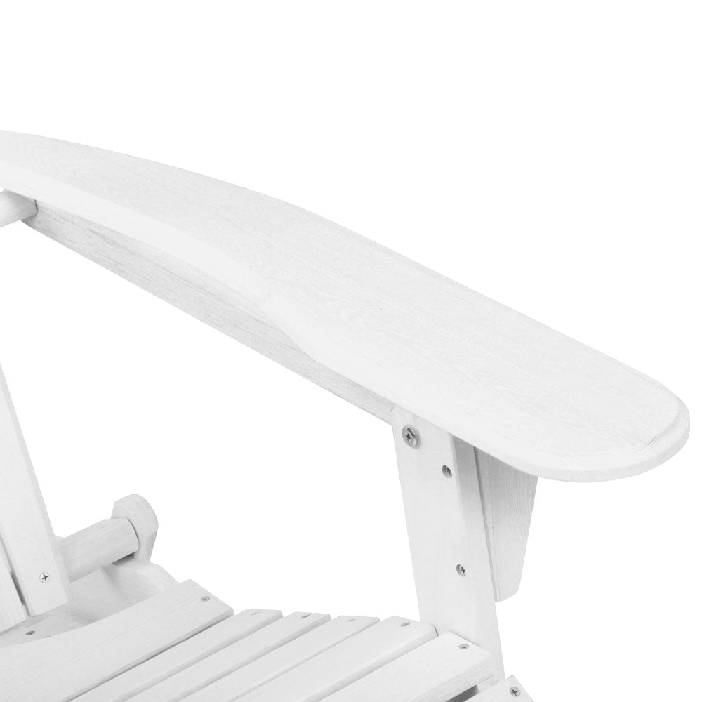Gardeon 3PC Adirondack Outdoor Table and Chairs Wooden Sun Lounge Beach Patio White - OZ Home Deals