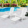 Gardeon 3PC Adirondack Outdoor Table and Chairs Wooden Sun Lounge Beach Patio White - OZ Home Deals
