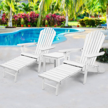 Gardeon 3PC Adirondack Outdoor Table and Chairs Wooden Sun Lounge Beach Patio White - OZ Home Deals