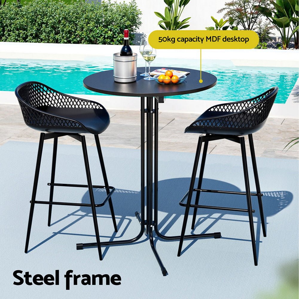 Gardeon 3PC Outdoor Bar Set Stools Dining Chairs Table Patio Furniture Bistro Set Black - OZ Home Deals