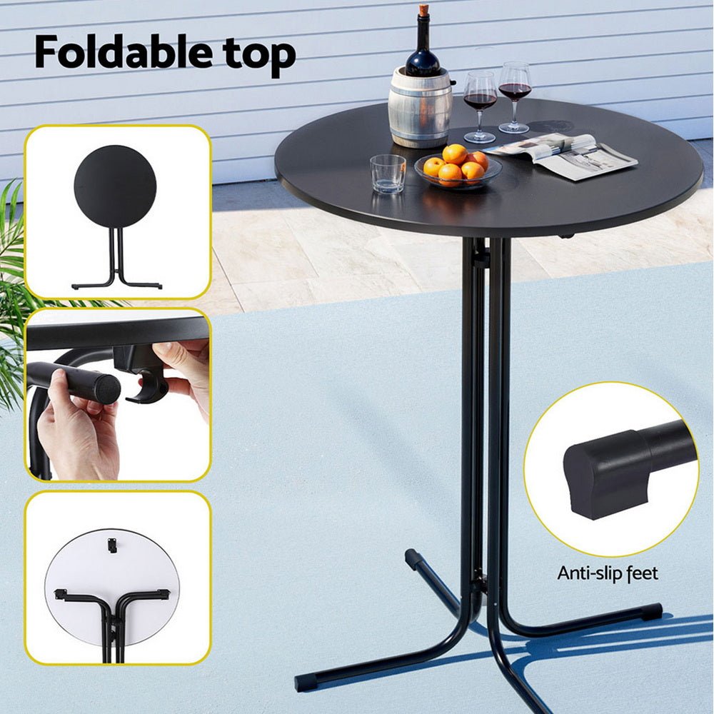 Gardeon 3PC Outdoor Bar Set Stools Dining Chairs Table Patio Furniture Bistro Set Black - OZ Home Deals
