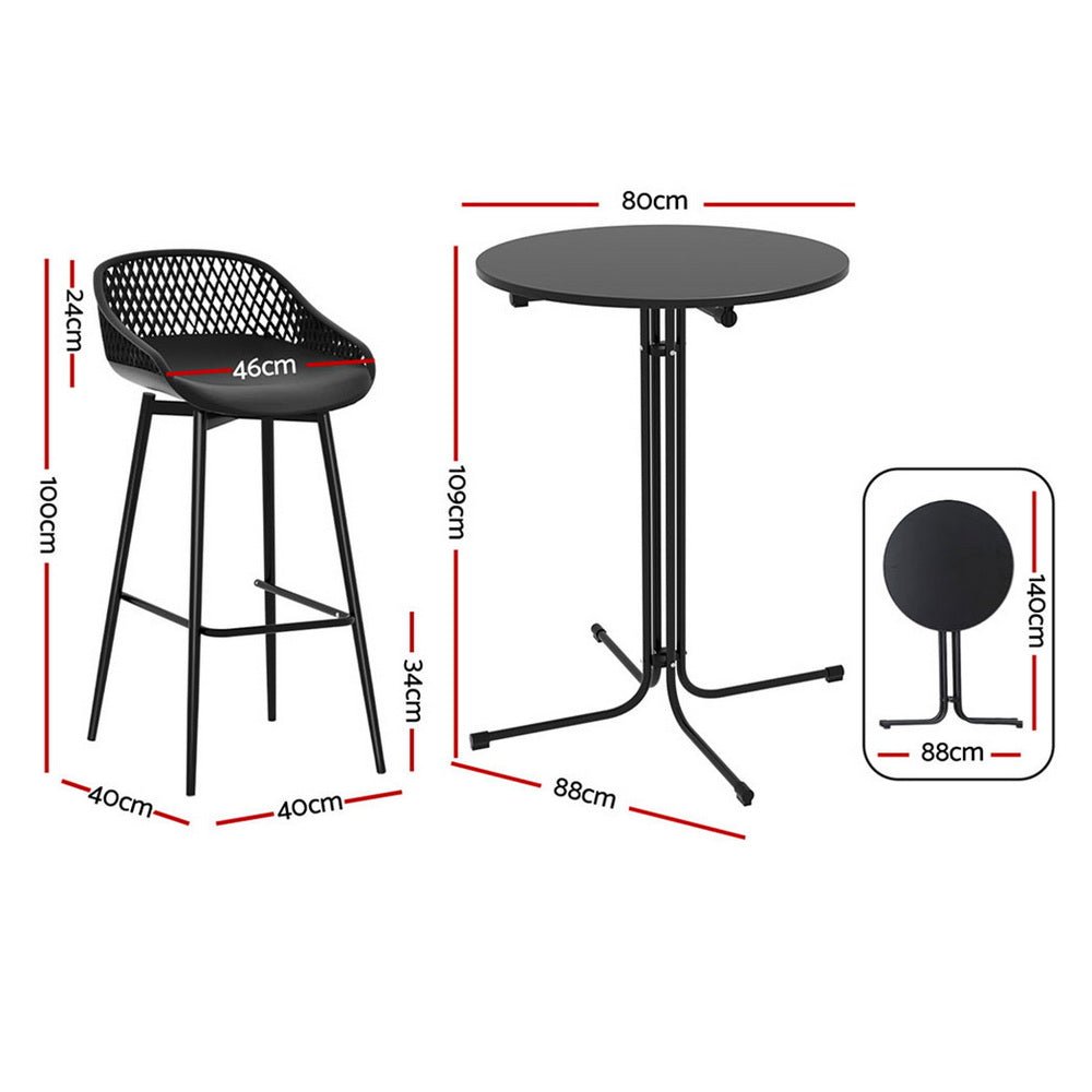 Gardeon 3PC Outdoor Bar Set Stools Dining Chairs Table Patio Furniture Bistro Set Black - OZ Home Deals