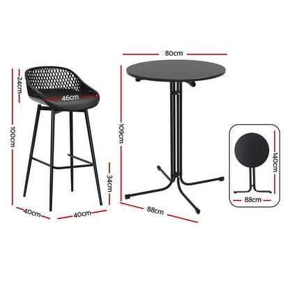 Gardeon 3PC Outdoor Bar Set Stools Dining Chairs Table Patio Furniture Bistro Set Black - OZ Home Deals