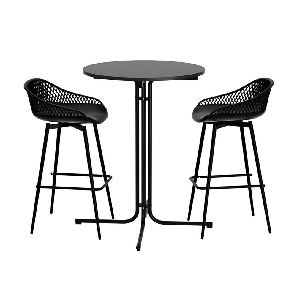 Gardeon 3PC Outdoor Bar Set Stools Dining Chairs Table Patio Furniture Bistro Set Black - OZ Home Deals