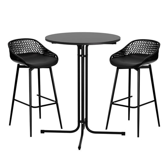 Gardeon 3PC Outdoor Bar Set Stools Dining Chairs Table Patio Furniture Bistro Set Black - OZ Home Deals