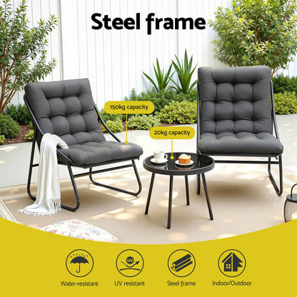 Gardeon 3PC Outdoor Bistro Set Patio Furniture Table and Chairs Steel Dining Chair - OZ Home Deals
