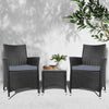 Gardeon 3PC Outdoor Bistro Set Patio Furniture Wicker Setting Chairs Table Cushion Black - OZ Home Deals