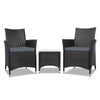 Gardeon 3PC Outdoor Bistro Set Patio Furniture Wicker Setting Chairs Table Cushion Black - OZ Home Deals