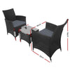 Gardeon 3PC Outdoor Bistro Set Patio Furniture Wicker Setting Chairs Table Cushion Black - OZ Home Deals