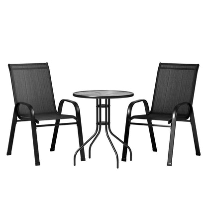 Gardeon 3PC Outdoor Bistro Set Table and Chairs Stackable Patio Furniture Black - OZ Home Deals