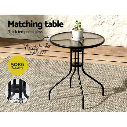 Gardeon 3PC Outdoor Bistro Set Table and Chairs Stackable Patio Furniture Black - OZ Home Deals