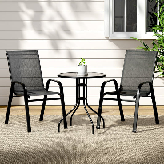 Gardeon 3PC Outdoor Bistro Set Table and Chairs Stackable Patio Furniture Black - OZ Home Deals