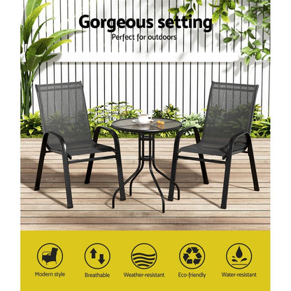 Gardeon 3PC Outdoor Bistro Set Table and Chairs Stackable Patio Furniture Black - OZ Home Deals
