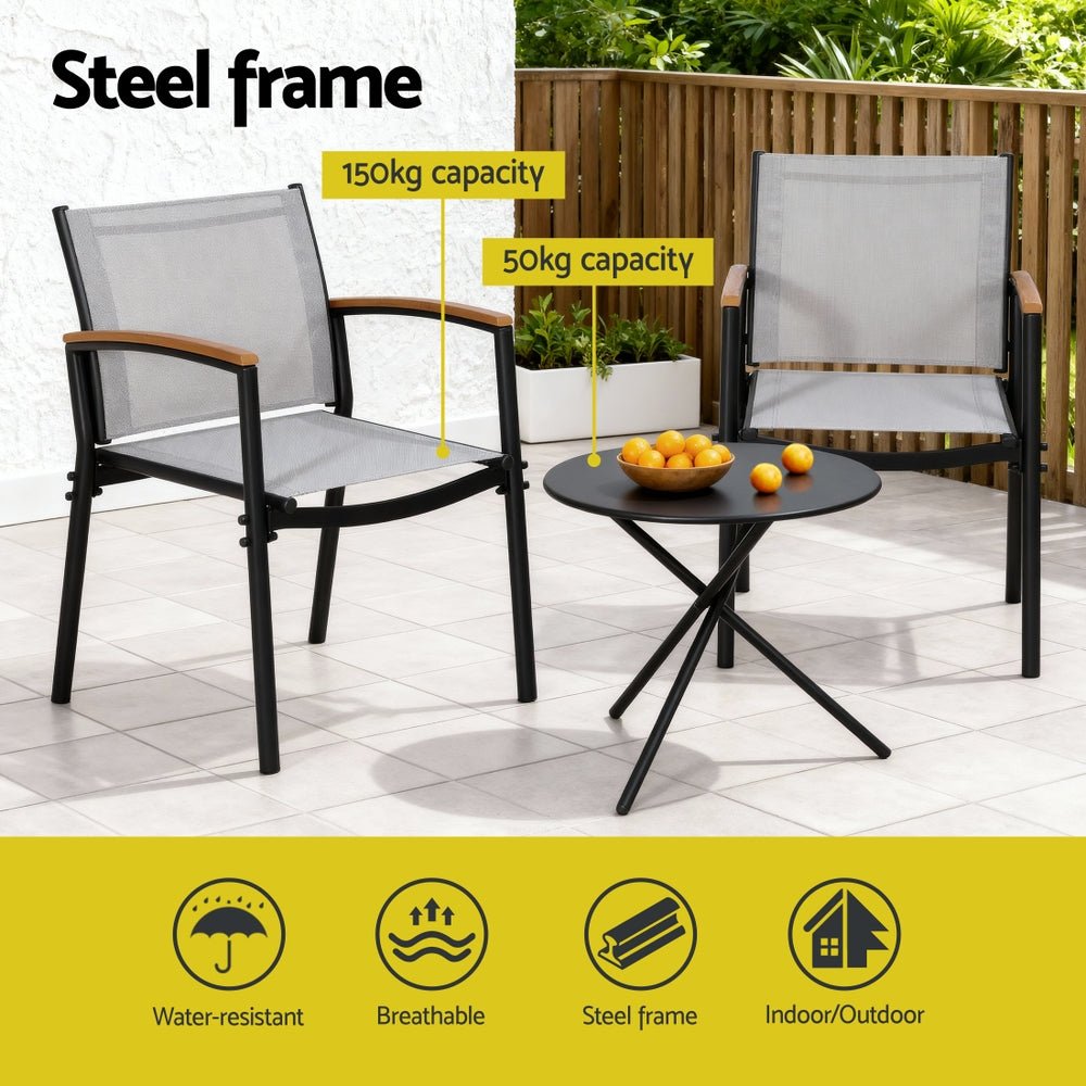 Gardeon 3PC Outdoor Bistro Set Table and Chairs Steel Dining Chair Patio Furniture Textilene - OZ Home Deals