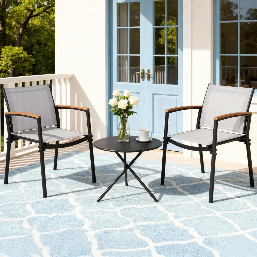 Gardeon 3PC Outdoor Bistro Set Table and Chairs Steel Dining Chair Patio Furniture Textilene - OZ Home Deals