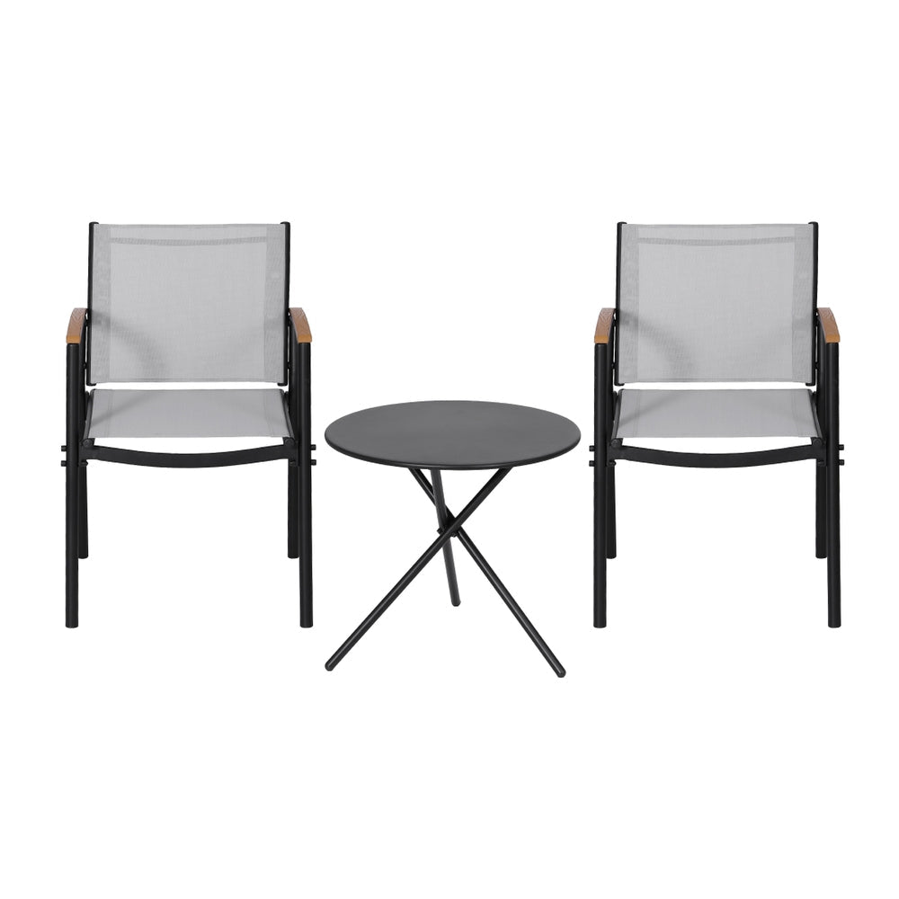 Gardeon 3PC Outdoor Bistro Set Table and Chairs Steel Dining Chair Patio Furniture Textilene - OZ Home Deals