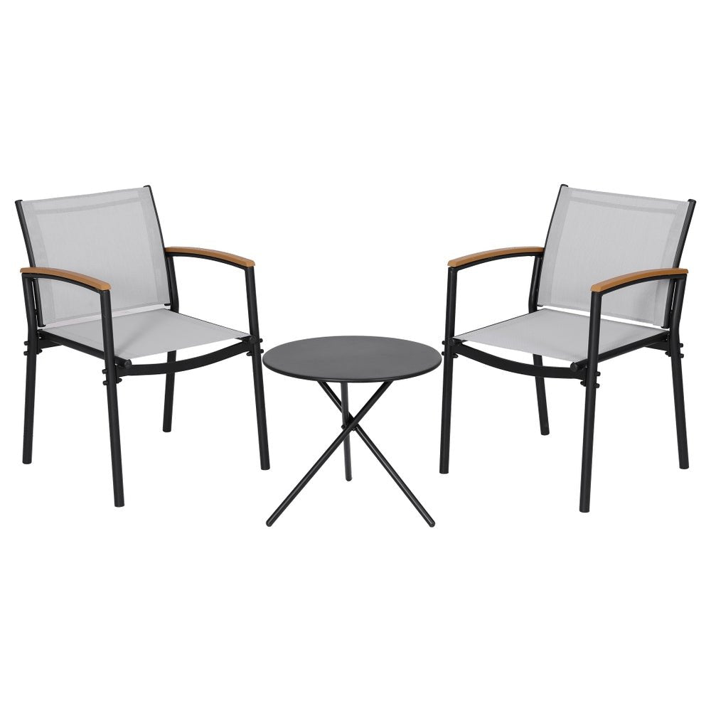 Gardeon 3PC Outdoor Bistro Set Table and Chairs Steel Dining Chair Patio Furniture Textilene - OZ Home Deals