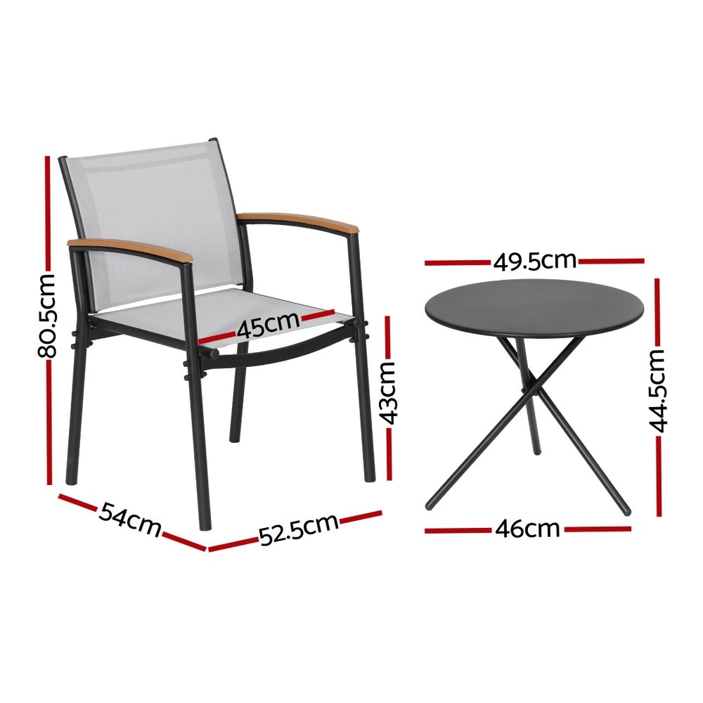 Gardeon 3PC Outdoor Bistro Set Table and Chairs Steel Dining Chair Patio Furniture Textilene - OZ Home Deals