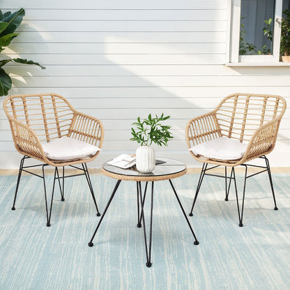 Gardeon 3PC Outdoor Furniture Bistro Set Lounge Setting Table Chairs Cushion Patio Grey - OZ Home Deals