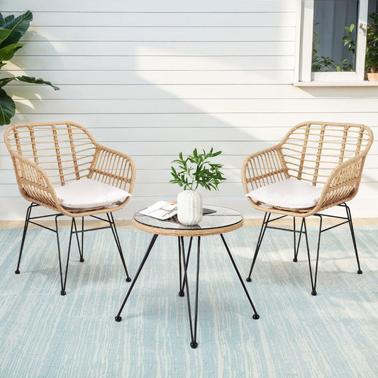 Gardeon 3PC Outdoor Furniture Bistro Set Lounge Setting Table Chairs Cushion Patio Grey - OZ Home Deals