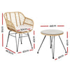 Gardeon 3PC Outdoor Furniture Bistro Set Lounge Setting Table Chairs Cushion Patio Grey - OZ Home Deals