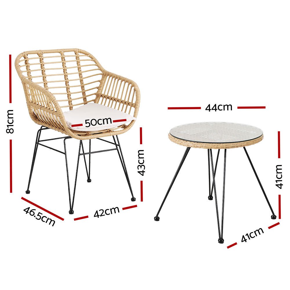 Gardeon 3PC Outdoor Furniture Bistro Set Lounge Setting Table Chairs Cushion Patio Grey - OZ Home Deals