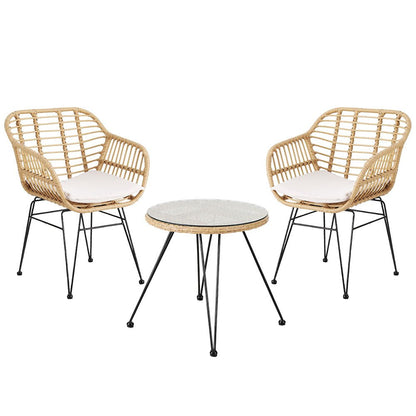 Gardeon 3PC Outdoor Furniture Bistro Set Lounge Setting Table Chairs Cushion Patio Grey - OZ Home Deals