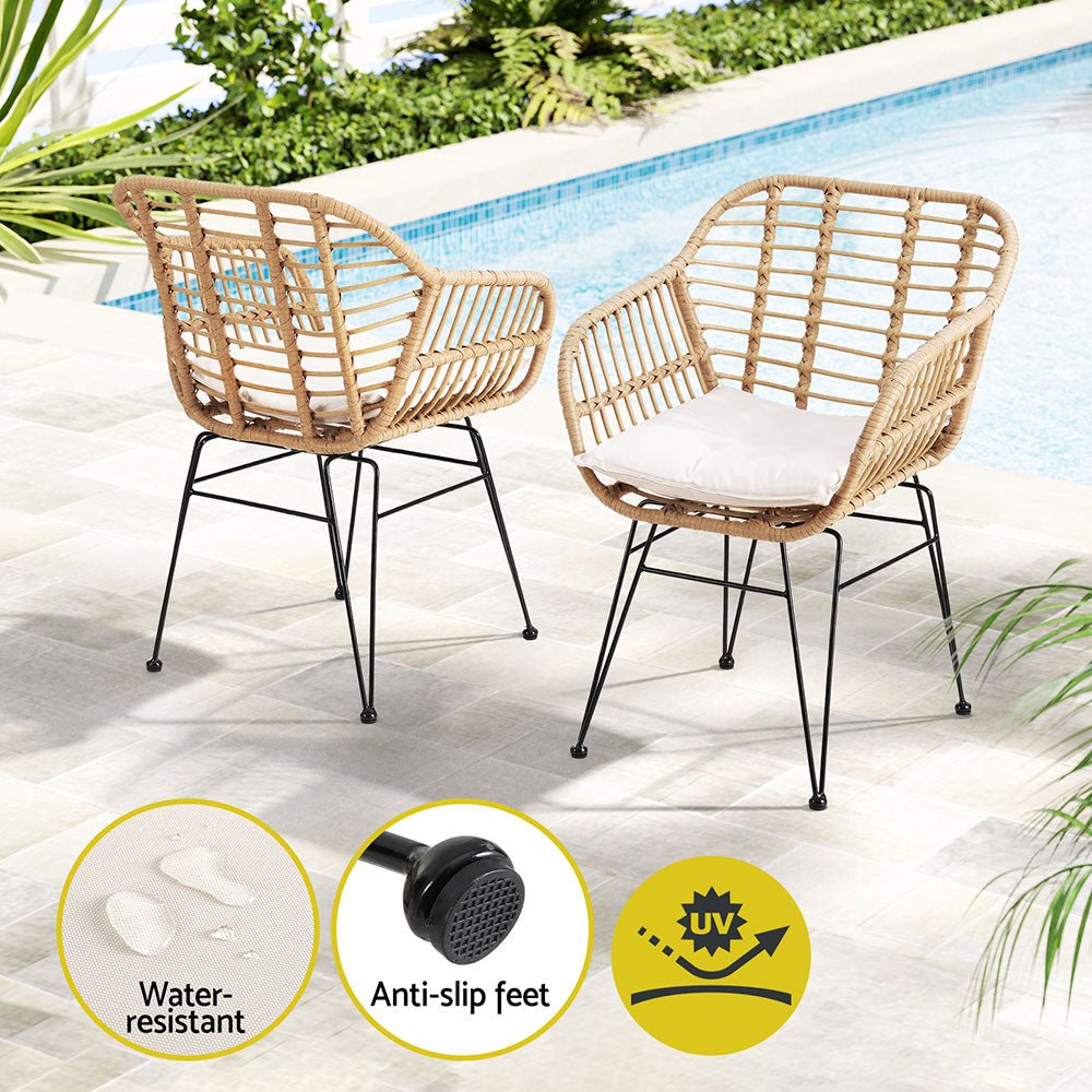Gardeon 3PC Outdoor Furniture Bistro Set Lounge Setting Table Chairs Cushion Patio Grey - OZ Home Deals