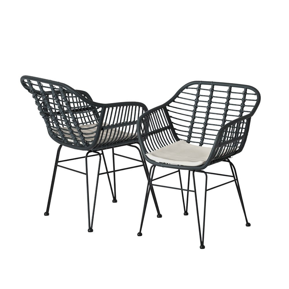 Gardeon 3PC Outdoor Furniture Bistro Set Lounge Setting Table Chairs Cushion Patio Grey - OZ Home Deals