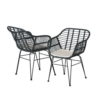 Gardeon 3PC Outdoor Furniture Bistro Set Lounge Setting Table Chairs Cushion Patio Grey - OZ Home Deals