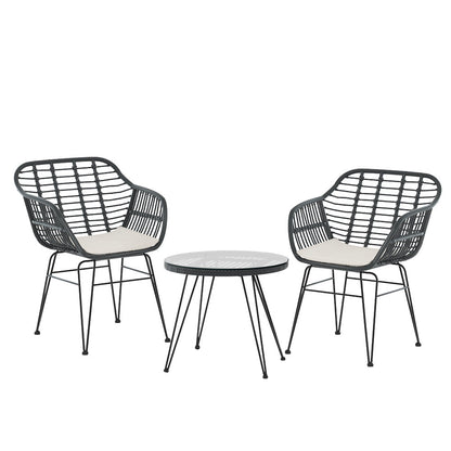 Gardeon 3PC Outdoor Furniture Bistro Set Lounge Setting Table Chairs Cushion Patio Grey - OZ Home Deals