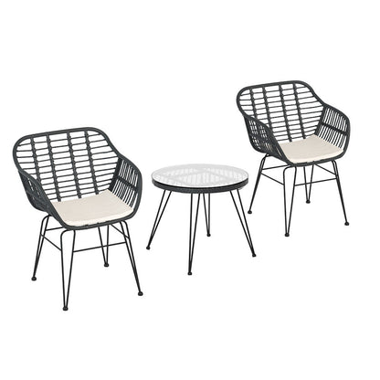 Gardeon 3PC Outdoor Furniture Bistro Set Lounge Setting Table Chairs Cushion Patio Grey - OZ Home Deals
