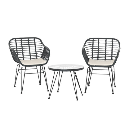 Gardeon 3PC Outdoor Furniture Bistro Set Lounge Setting Table Chairs Cushion Patio Grey - OZ Home Deals