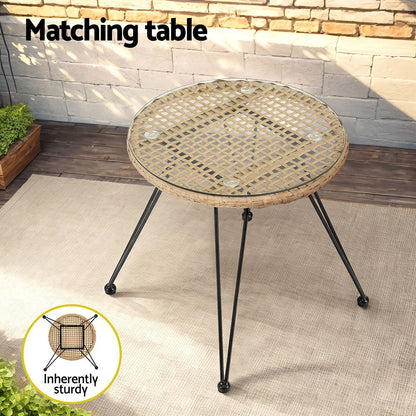 Gardeon 3PC Outdoor Furniture Bistro Set Lounge Setting Table Chairs Cushion Patio Grey - OZ Home Deals