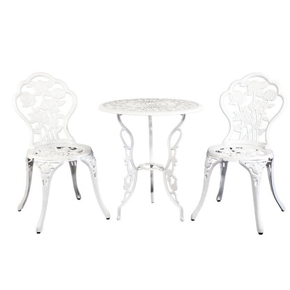Gardeon 3PC Outdoor Setting Bistro Set Chairs Table Cast Aluminum Patio Furniture Rose White - OZ Home Deals